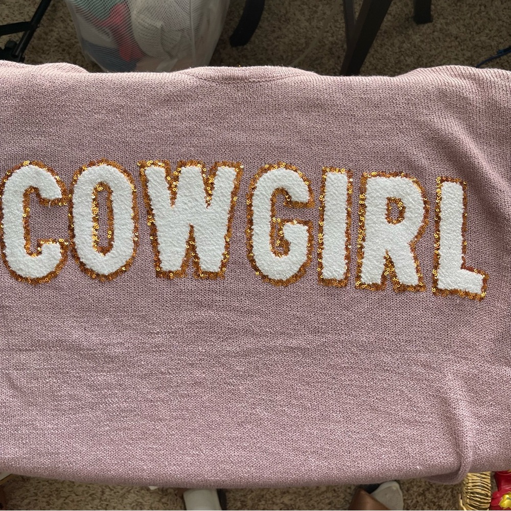 SIMPLY SOUTHERN | Mauve Sequins "Cowgirl" Knit Sweater Sz L - Picture 7 of 9